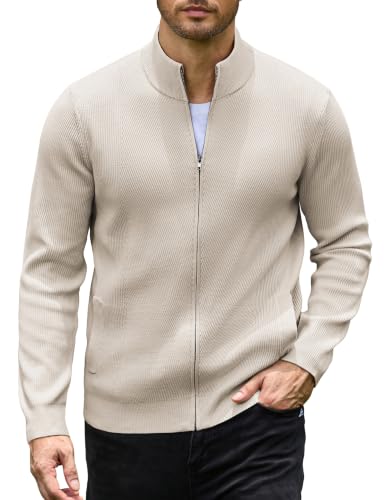 Men's Casual Zip-Up Knitted Cardigan Sweater with Stand Collar