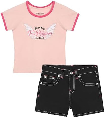 Girls Denim Shorts and Graphic Tee Set for Summer Style