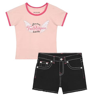 Girls Denim Shorts and Graphic Tee Set for Summer Style