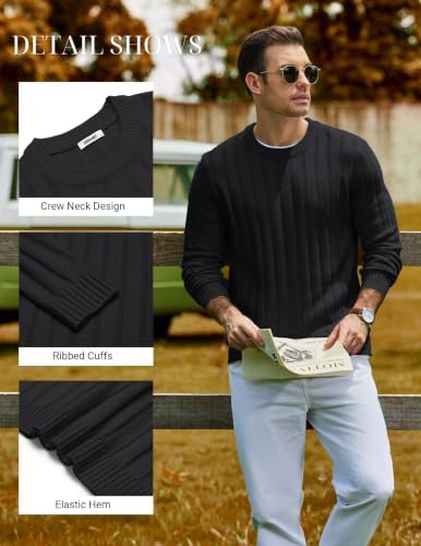 Men's Ribbed Crewneck Pullover Sweater Soft Warm Knit