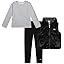 Girls 3 Piece Puffer Vest, Shirt & Flare Leggings Set