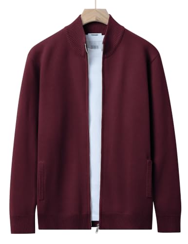 Men's Full Zip Mock Neck Cardigan Sweater with Pattern