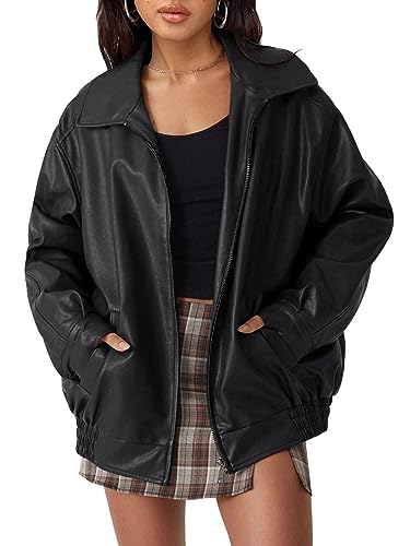 Women's Oversized Faux Leather Jacket for Fall & Winter