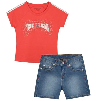 Girls Denim Shorts and Graphic Tee Set for Summer