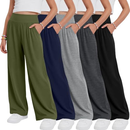 Girls' Wide Leg Pants 5-Pack Stretchy & Comfortable