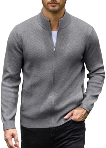 Men's Casual Zip-Up Knitted Cardigan Sweater with Stand Collar