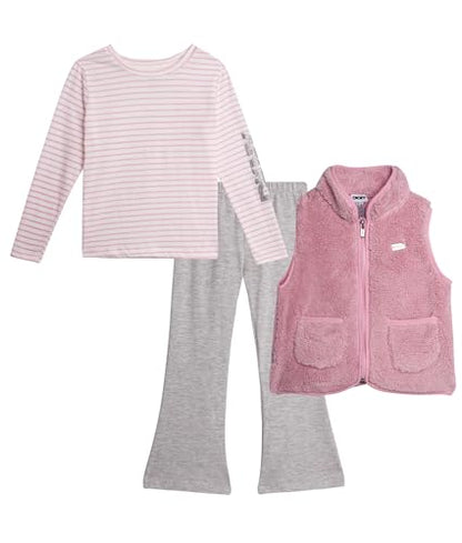 Girls 3 Piece Puffer Vest, Shirt & Flare Leggings Set