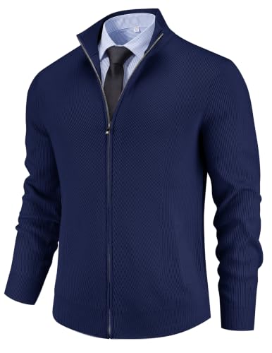 Men's Casual Zip-Up Knitted Cardigan Sweater with Stand Collar