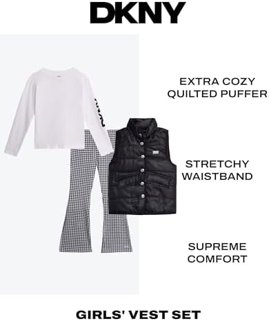 Girls 3 Piece Puffer Vest, Shirt & Flare Leggings Set