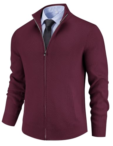 Men's Casual Zip-Up Knitted Cardigan Sweater with Stand Collar