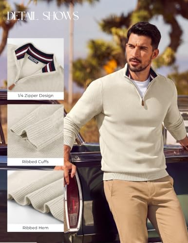 Men's Quarter Zip Pullover Sweater Casual Knit Top
