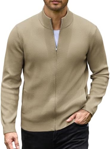 Men's Casual Zip-Up Knitted Cardigan Sweater with Stand Collar