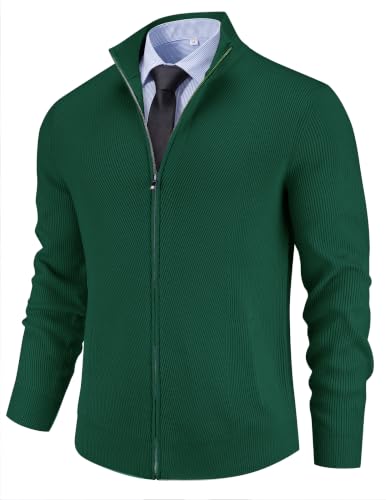 Men's Casual Zip-Up Knitted Cardigan Sweater with Stand Collar
