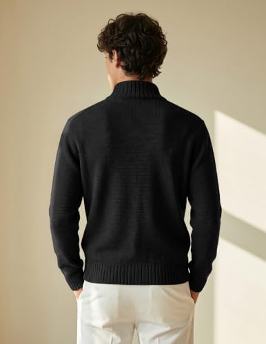 Men's Cable Knit Henley Sweater with Ribbed Stand Collar