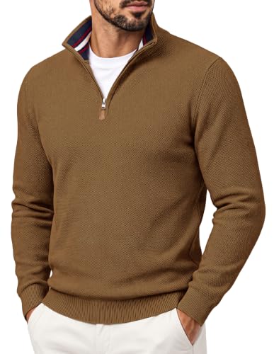 Men's Quarter Zip Pullover Sweater Casual Knit Top