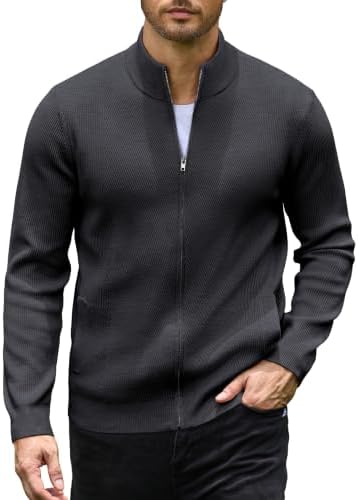 Men's Casual Zip-Up Knitted Cardigan Sweater with Stand Collar
