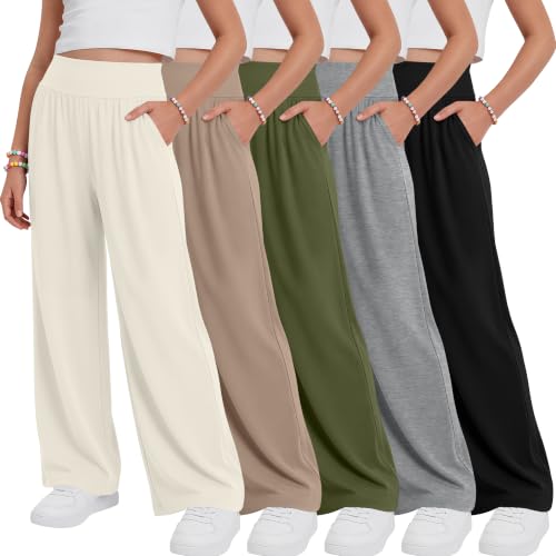 Girls' Wide Leg Pants 5-Pack Stretchy & Comfortable