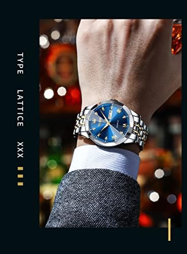 OLEVS Men's Two-Tone Luxury Analog Quartz Watch Blue