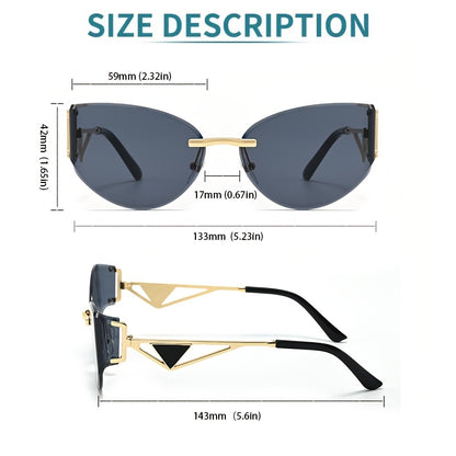 Cat-Eye Rimless Women's Glasses with Hollow-Out Metal Temples