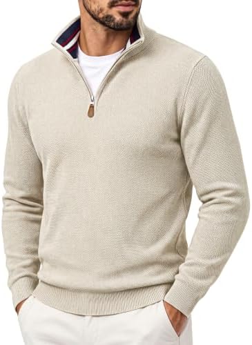 Men's Quarter Zip Pullover Sweater Casual Knit Top