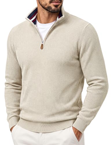 Men's Quarter Zip Pullover Sweater Casual Knit Top