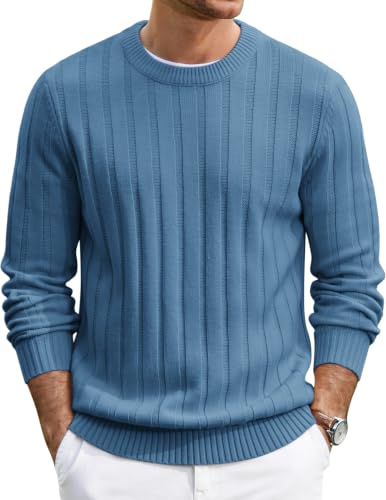 Men's Ribbed Crewneck Pullover Sweater Soft Warm Knit