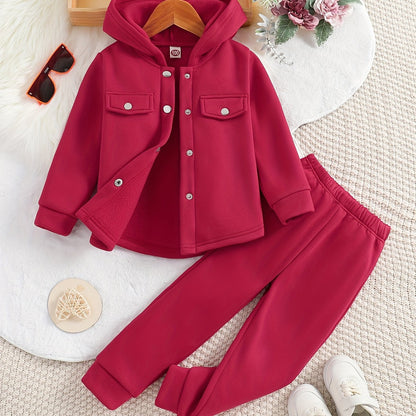 Girls' 2-piece Sets, Button Front Hooded Jacket + Jogger Pants, Autumn Clothes Party Outdoor Sports Outdoor