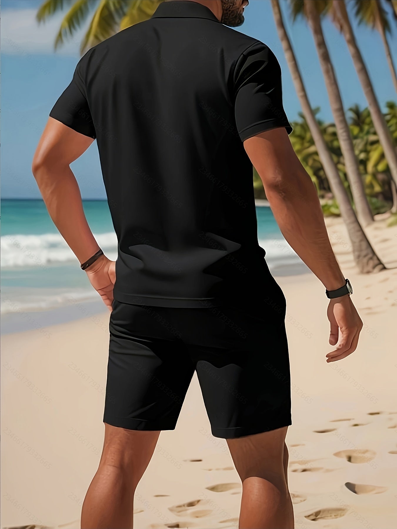 Men’s Summer Casual Golf Shirt and Solid Waist Shorts Set