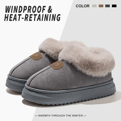 Unisex Winter Plush-Lined Slip-On Slippers with Thick Sole