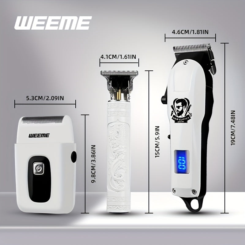 WEEME 3pcs/1Set Men'S Hair Clipper, USB Rechargeable Electric Hair Clipper & Shaver Set with Digital Display, Cordless Hair Trimmer for Home & Salon Use, Perfect Grooming Gift for Men with Smooth Blade, USB Charging, Lithium - ayq