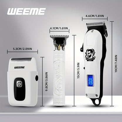 WEEME 3pcs/1Set Men'S Hair Clipper, USB Rechargeable Electric Hair Clipper & Shaver Set with Digital Display, Cordless Hair Trimmer for Home & Salon Use, Perfect Grooming Gift for Men with Smooth Blade, USB Charging, Lithium - ayq
