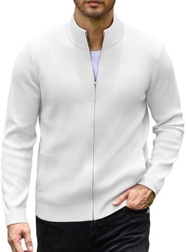 Men's Casual Zip-Up Knitted Cardigan Sweater with Stand Collar