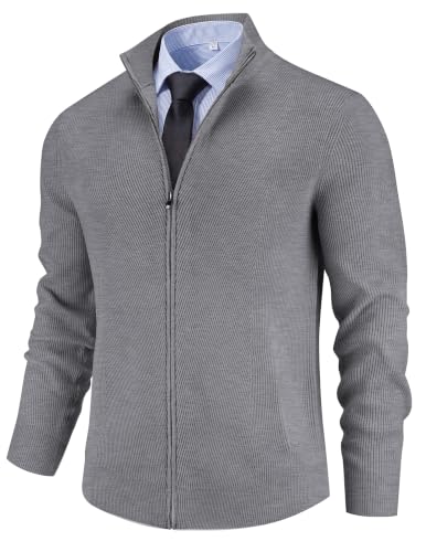 Men's Casual Zip-Up Knitted Cardigan Sweater with Stand Collar
