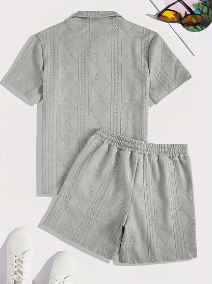 Men's Suit Short Sleeve Shorts Jacquard Casual Zipper Fashion Summer Outerwear Two Piece Set
