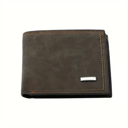 Personalized Men's Faux Leather Wallet - Vintage Style, Business Card Holder, Black PU with Plaid Detail