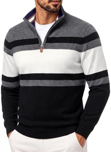 Men's Quarter Zip Pullover Sweater Casual Knit Top
