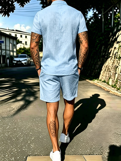 Men's Casual Cotton Polo Shirt and Shorts Set for Spring/Fall