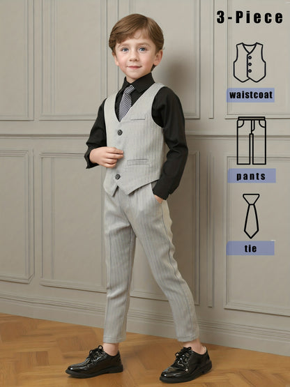Boys' Gentleman Vest Set with Pants and Tie for Special Occasions
