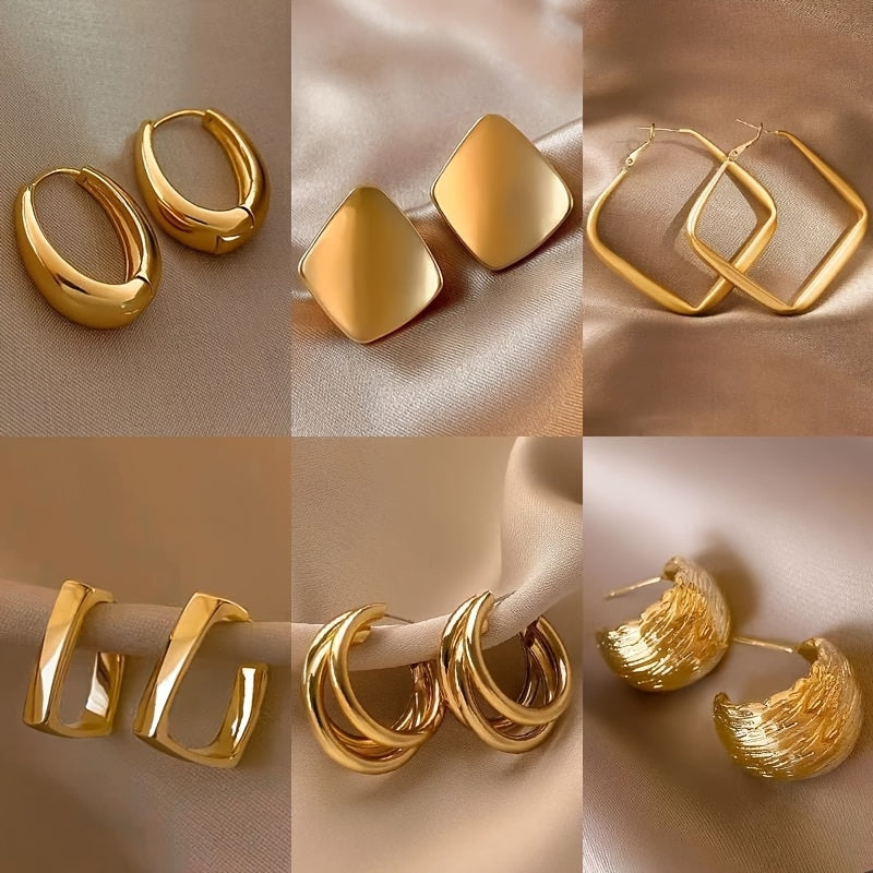 Women's Vintage Elegant Twisted Square C-Shaped Earrings Set