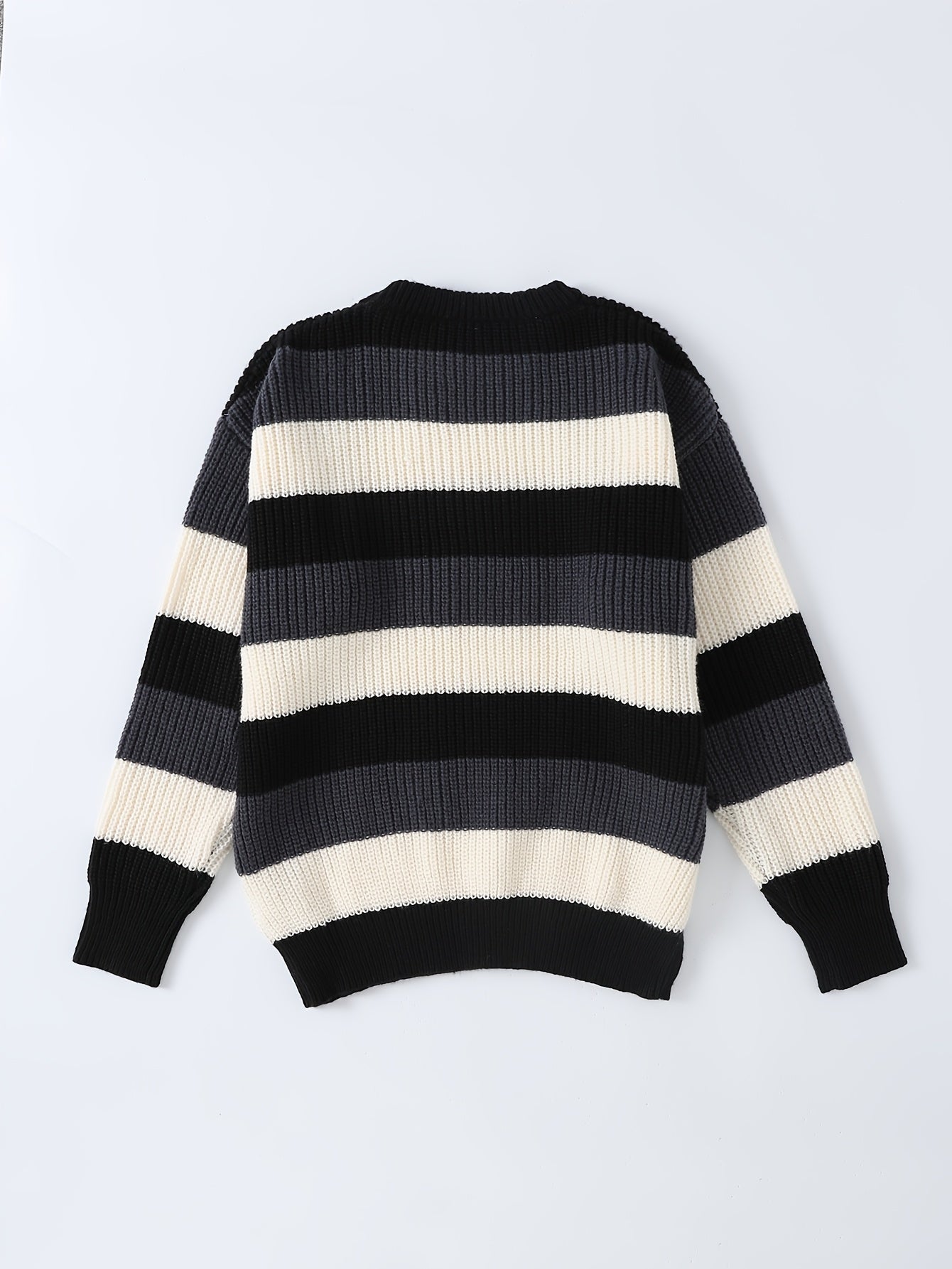 JNBLDA Chic Striped Knitted Sweater, Men's Casual Warm Stretch Round Neck Pullover Sweater for Fall Winter