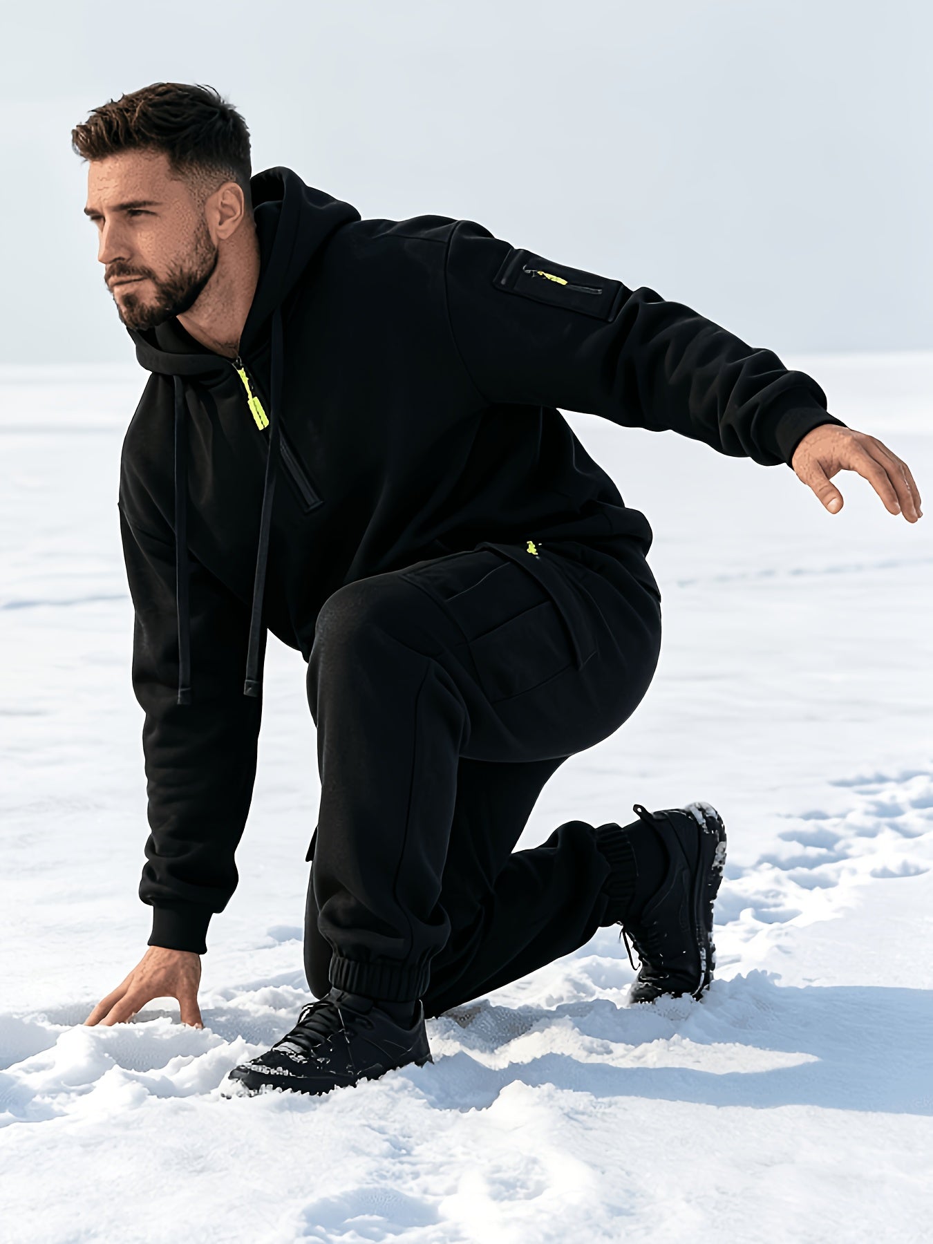 Men's Casual Hooded Tracksuit Set with Zipper Pockets