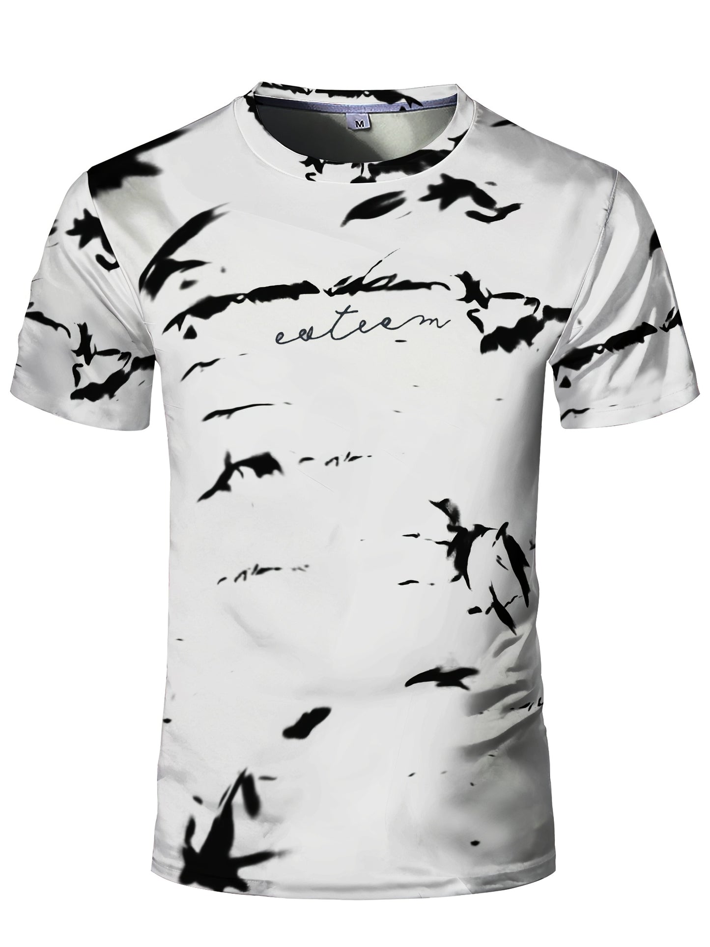 Men's High-Elasticity Anti-Tear Graffiti T-Shirt - Black  White Geometric Print, Tight-Fit Athletic Top for Gym, Running, Yoga  Casual Summer Wear, Gym Clothes, Highelastic Polyester, Short Sleeve Design