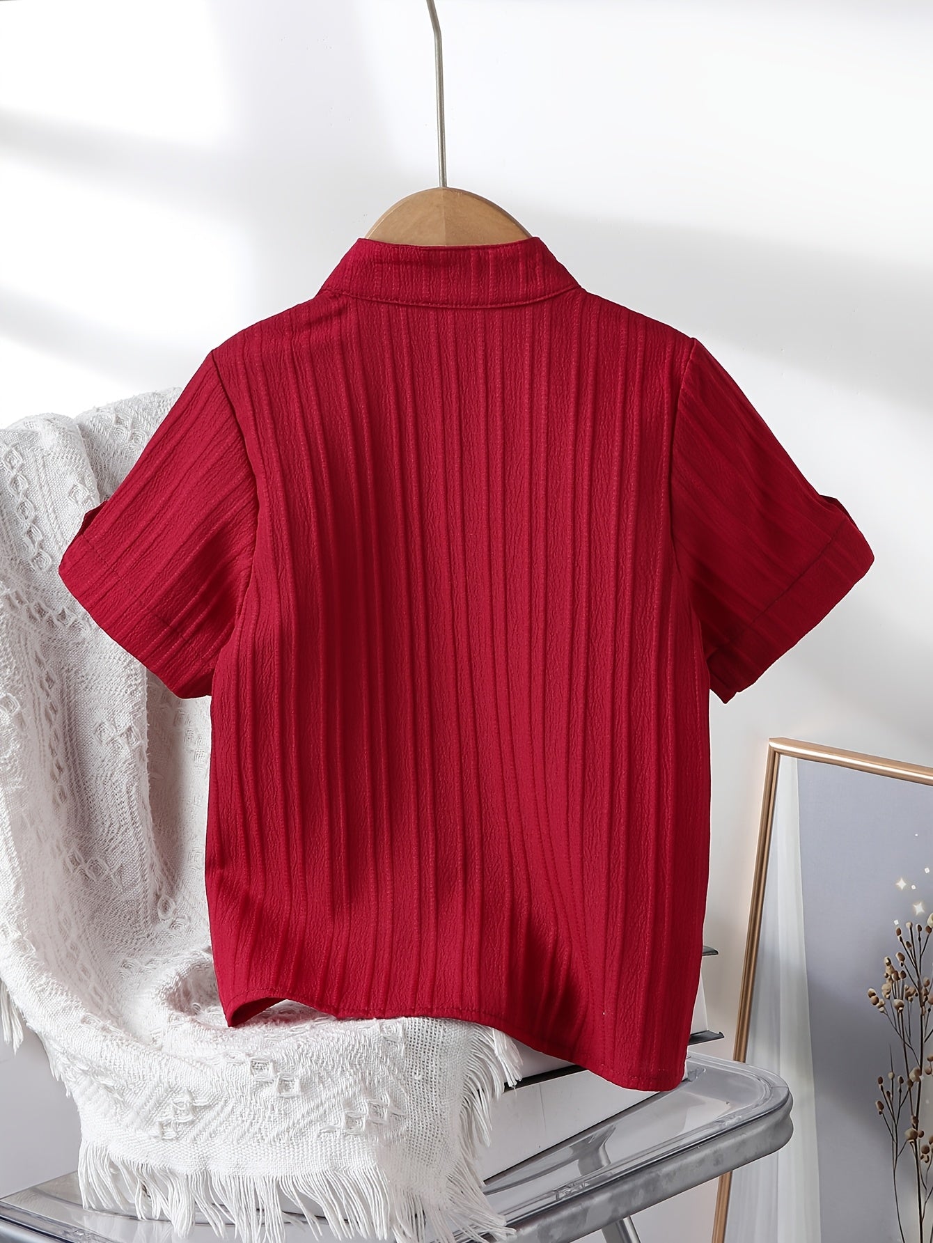 Boys' Casual Stand Collar Short Sleeve Shirt for Spring-Fall