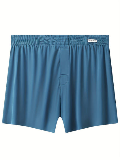 Men's Loose Fit Ice Silky Boxer Shorts with Button Waistband