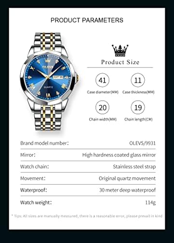 OLEVS Men's Two-Tone Luxury Analog Quartz Watch Blue