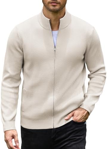 Men's Casual Zip-Up Knitted Cardigan Sweater with Stand Collar