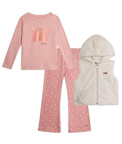 Girls 3 Piece Puffer Vest, Shirt & Flare Leggings Set