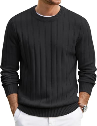 Men's Ribbed Crewneck Pullover Sweater Soft Warm Knit