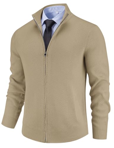 Men's Casual Zip-Up Knitted Cardigan Sweater with Stand Collar