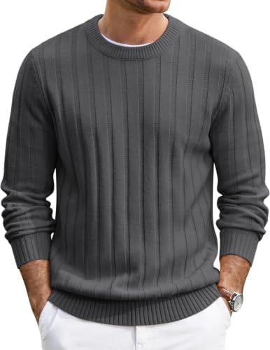 Men's Ribbed Crewneck Pullover Sweater Soft Warm Knit